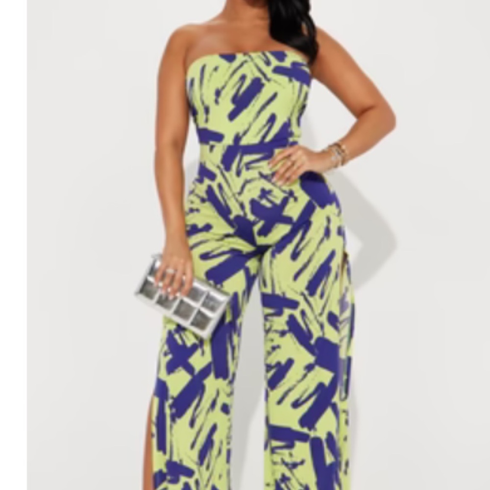 Stylish Strapless Jumpsuit in Blue and Green